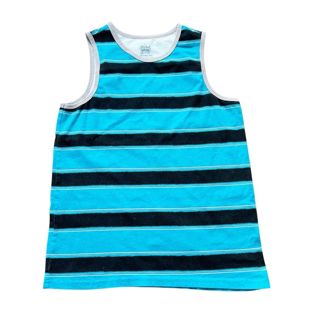 Boys Faded Glory Tank Top Size XXL/2XG (18) Blue Black Striped Cotton